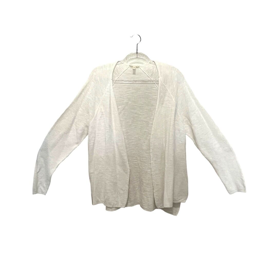 Eileen Fisher Cardigan Sweater Women Size XL White Open Organic Linen Cotton